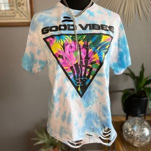 Vibes tie dye oversized distressed tee